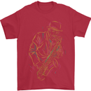 Jazz Colourful Saxophone Player Mens T-Shirt Cotton Gildan Red
