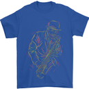 Jazz Colourful Saxophone Player Mens T-Shirt Cotton Gildan Royal Blue