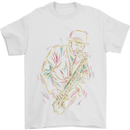 Jazz Colourful Saxophone Player Mens T-Shirt Cotton Gildan White