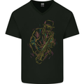 Jazz Colourful Saxophone Player Mens V-Neck Cotton T-Shirt Black
