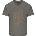 Jazz Colourful Saxophone Player Mens V-Neck Cotton T-Shirt Charcoal
