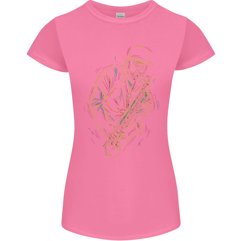Jazz Colourful Saxophone Player Womens Petite Cut T-Shirt Azalea