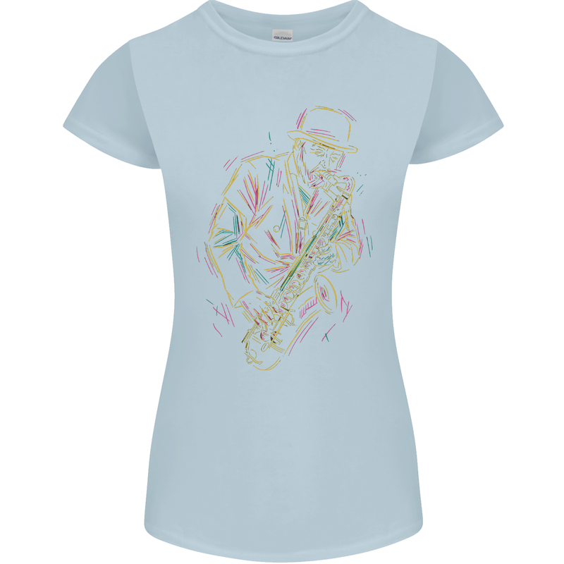 Jazz Colourful Saxophone Player Womens Petite Cut T-Shirt Light Blue