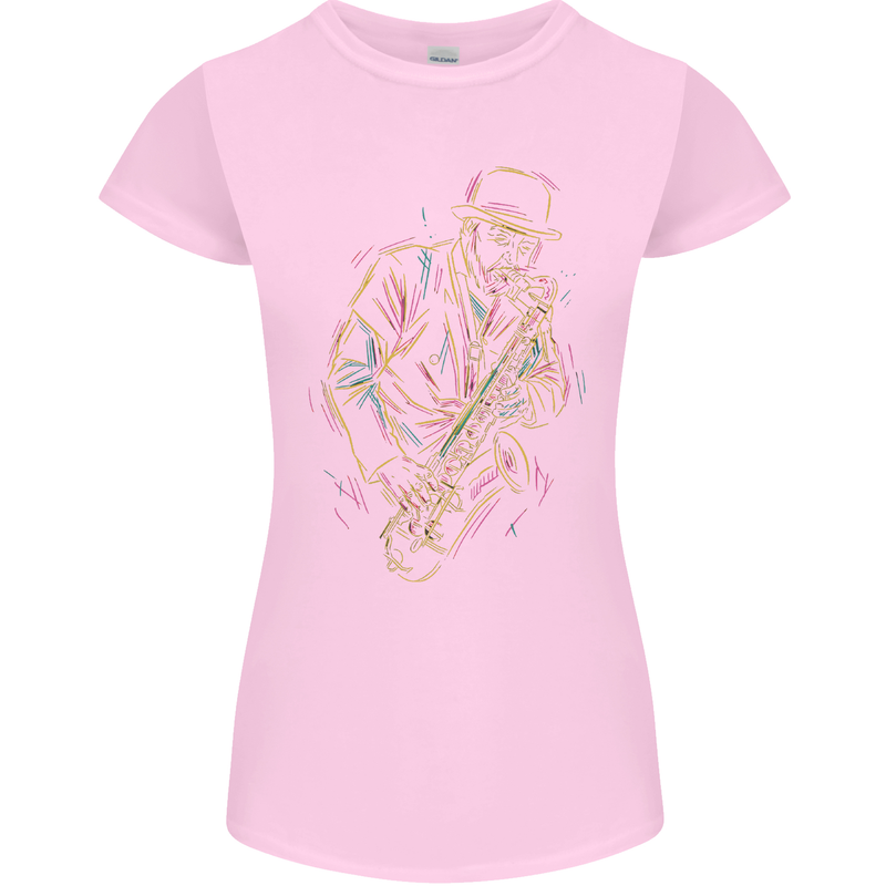 Jazz Colourful Saxophone Player Womens Petite Cut T-Shirt Light Pink