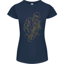 Jazz Colourful Saxophone Player Womens Petite Cut T-Shirt Navy Blue
