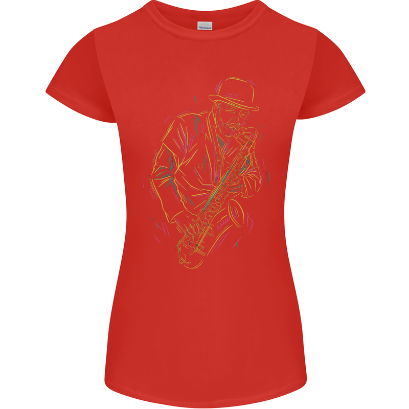 Jazz Colourful Saxophone Player Womens Petite Cut T-Shirt Red