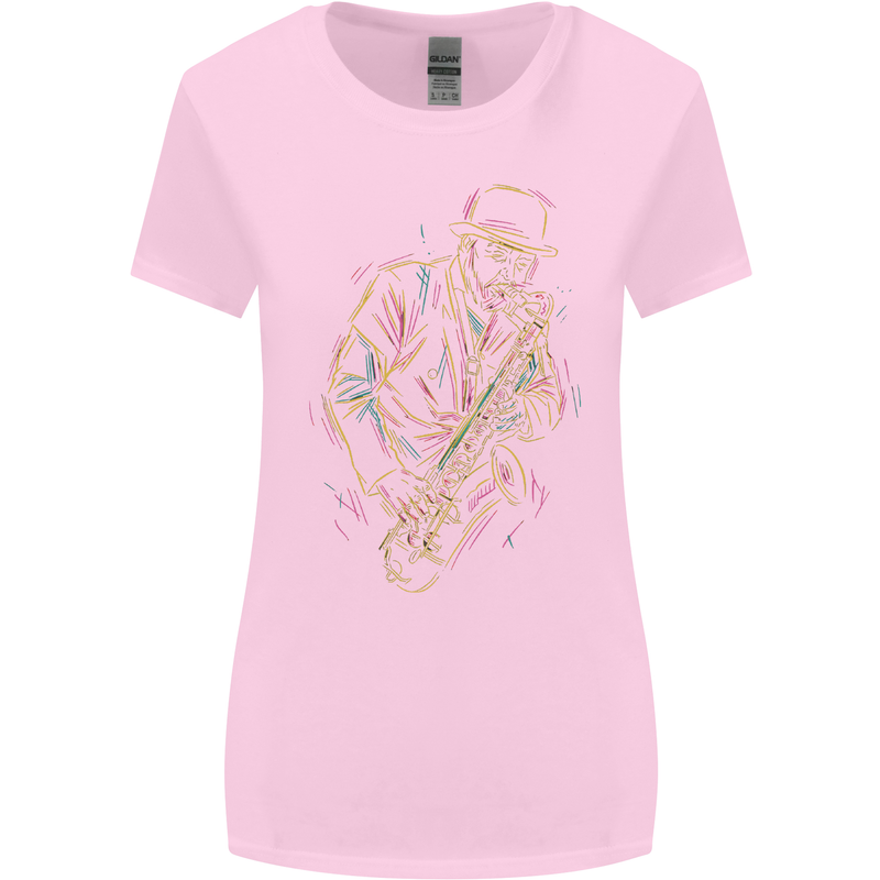 Jazz Colourful Saxophone Player Womens Wider Cut T-Shirt Light Pink