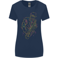Jazz Colourful Saxophone Player Womens Wider Cut T-Shirt Navy Blue