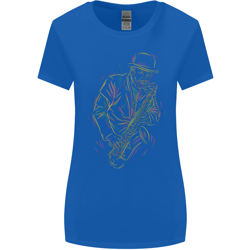 Jazz Colourful Saxophone Player Womens Wider Cut T-Shirt Royal Blue