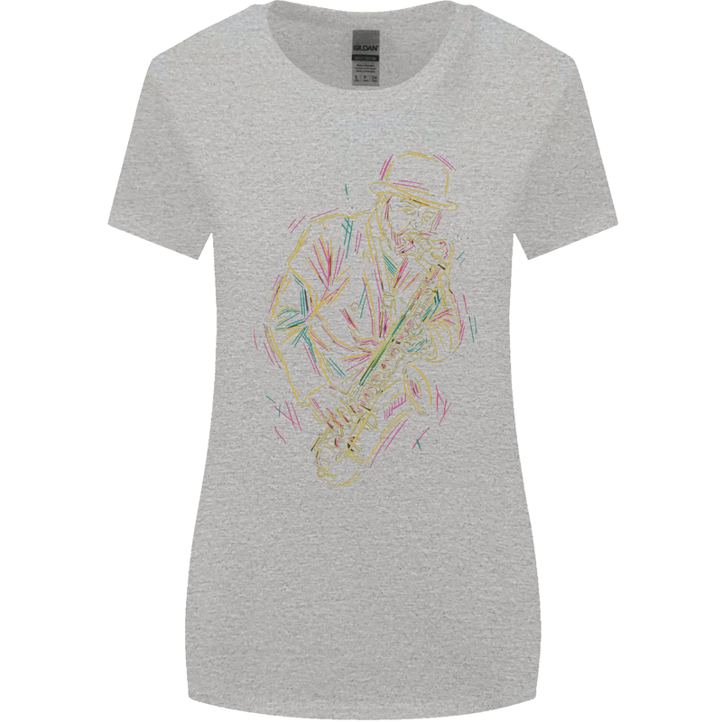 Jazz Colourful Saxophone Player Womens Wider Cut T-Shirt Sports Grey