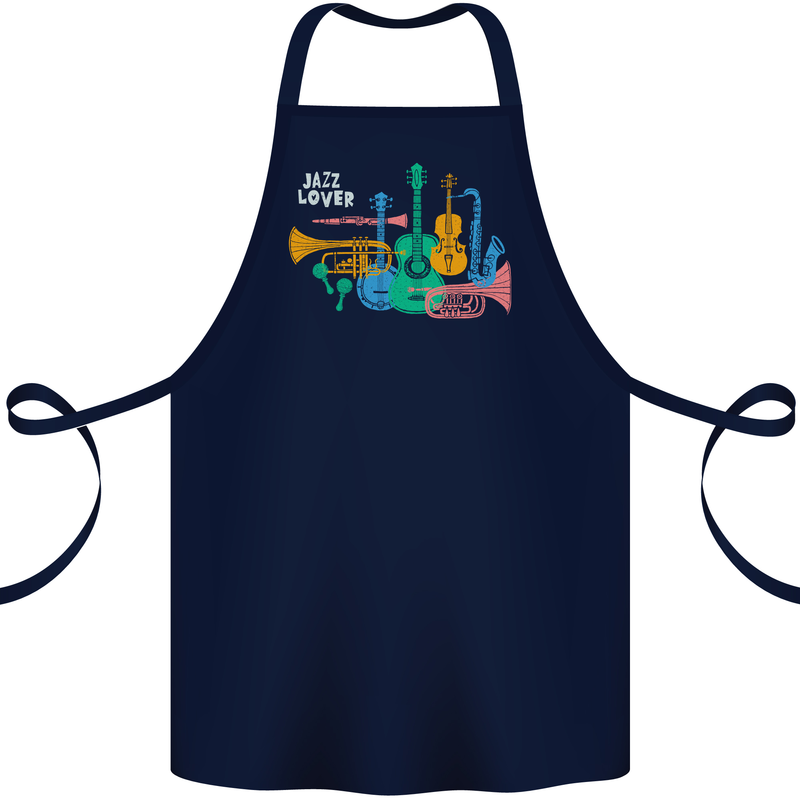 Jazz Lover Musical Instruments Guitar Cotton Apron 100% Organic Navy Blue