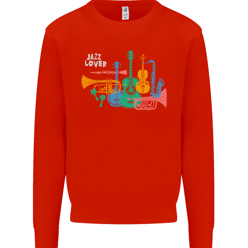 Jazz Lover Musical Instruments Guitar Kids Sweatshirt Jumper Bright Red
