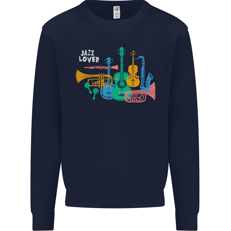 Jazz Lover Musical Instruments Guitar Kids Sweatshirt Jumper Navy Blue