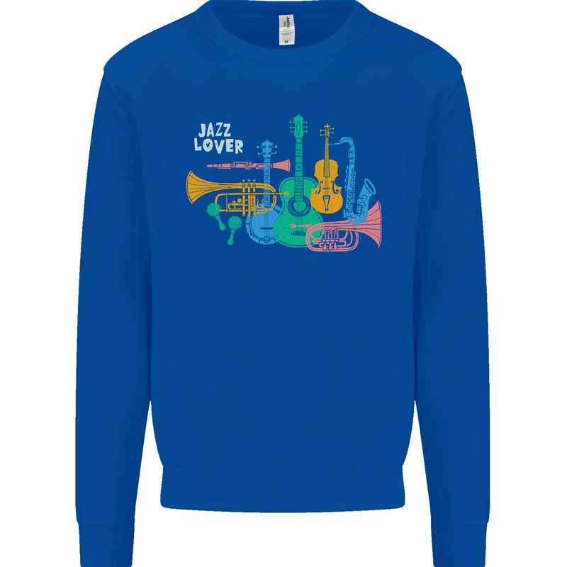 Jazz Lover Musical Instruments Guitar Kids Sweatshirt Jumper Royal Blue