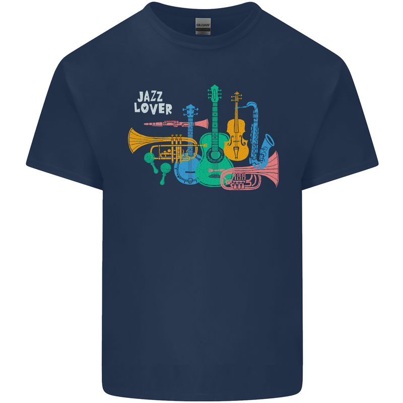 Jazz Lover Musical Instruments Guitar Kids T-Shirt Childrens Navy Blue