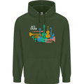Jazz Lover Musical Instruments Guitar Mens 80% Cotton Hoodie Forest Green