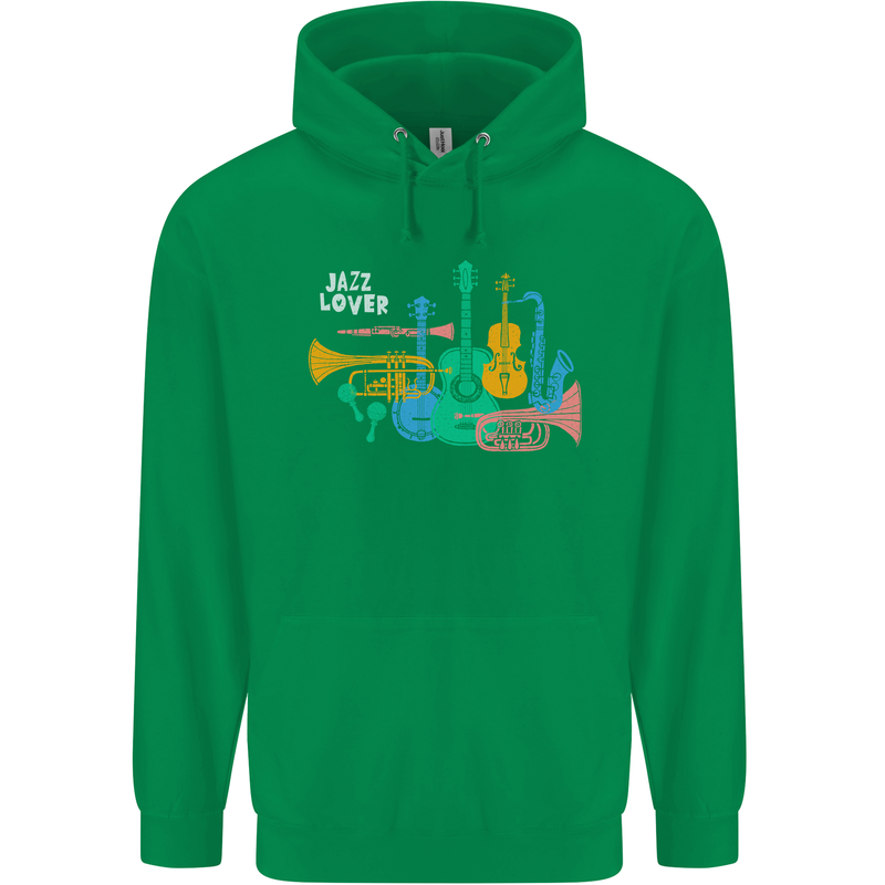 Jazz Lover Musical Instruments Guitar Mens 80% Cotton Hoodie Irish Green