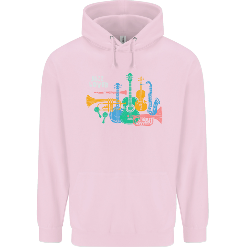 Jazz Lover Musical Instruments Guitar Mens 80% Cotton Hoodie Light Pink