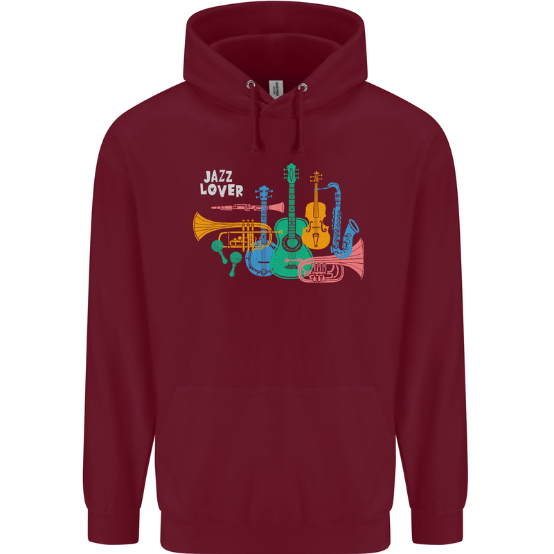 Jazz Lover Musical Instruments Guitar Mens 80% Cotton Hoodie Maroon