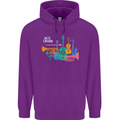 Jazz Lover Musical Instruments Guitar Mens 80% Cotton Hoodie Purple