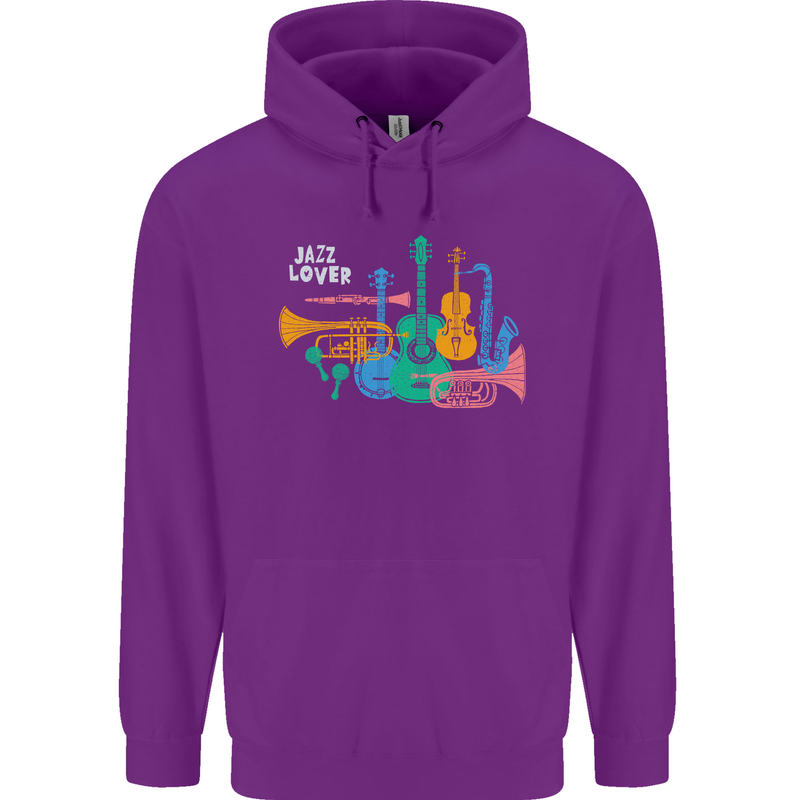 Jazz Lover Musical Instruments Guitar Mens 80% Cotton Hoodie Purple