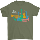 Jazz Lover Musical Instruments Guitar Mens T-Shirt 100% Cotton Military Green