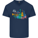 Jazz Lover Musical Instruments Guitar Mens V-Neck Cotton T-Shirt Navy Blue