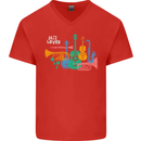 Jazz Lover Musical Instruments Guitar Mens V-Neck Cotton T-Shirt Red