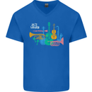 Jazz Lover Musical Instruments Guitar Mens V-Neck Cotton T-Shirt Royal Blue