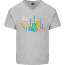 Jazz Lover Musical Instruments Guitar Mens V-Neck Cotton T-Shirt Sports Grey