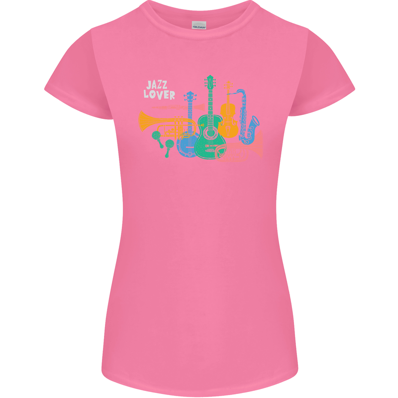 Jazz Lover Musical Instruments Guitar Womens Petite Cut T-Shirt Azalea