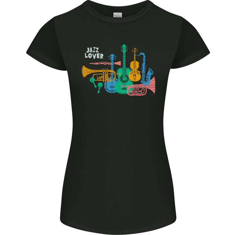 Jazz Lover Musical Instruments Guitar Womens Petite Cut T-Shirt Black