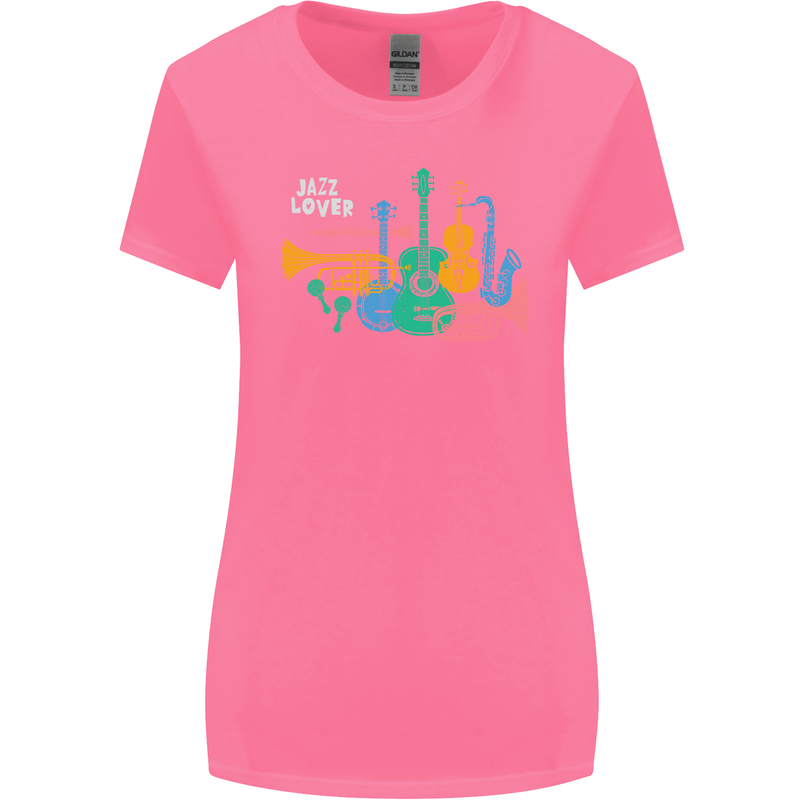 Jazz Lover Musical Instruments Guitar Womens Wider Cut T-Shirt Azalea