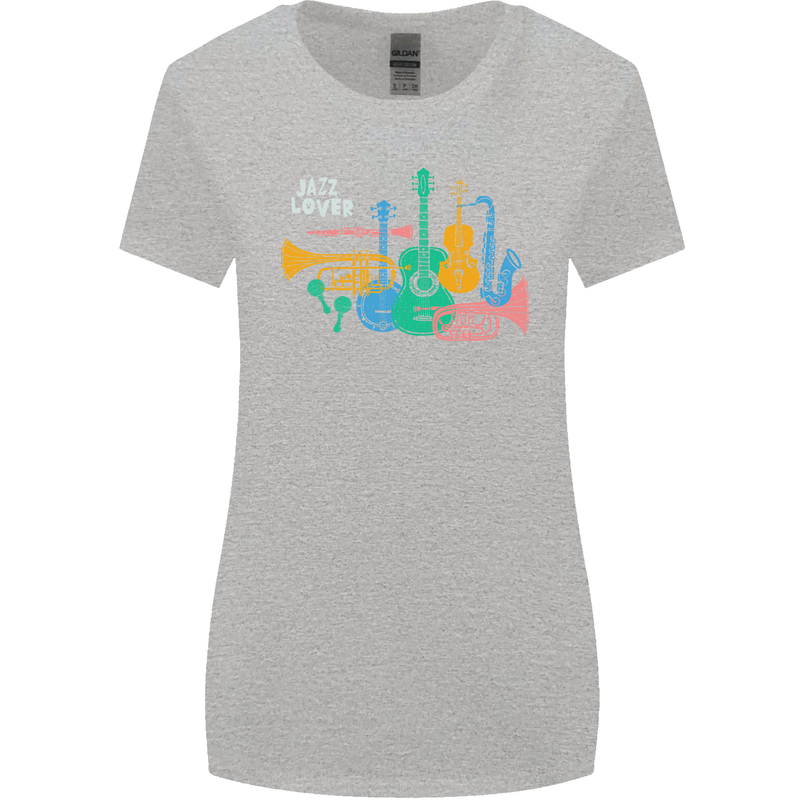 Jazz Lover Musical Instruments Guitar Womens Wider Cut T-Shirt Sports Grey
