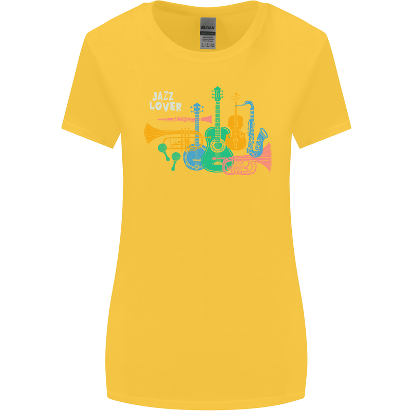 Jazz Lover Musical Instruments Guitar Womens Wider Cut T-Shirt Yellow