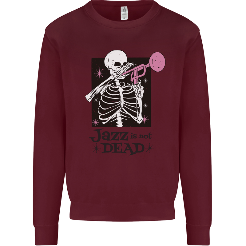 Jazz is Not Dead Skeleton Kids Sweatshirt Jumper Maroon