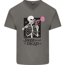 Jazz is Not Dead Skeleton Mens V-Neck Cotton T-Shirt Charcoal