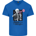 Jazz is Not Dead Skeleton Mens V-Neck Cotton T-Shirt Royal Blue