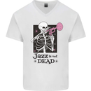 Jazz is Not Dead Skeleton Mens V-Neck Cotton T-Shirt White