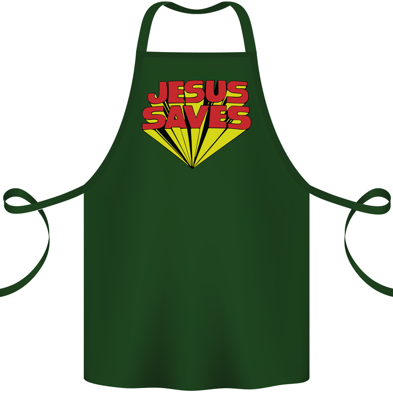 Jesus Saves Funny Christian Cotton Apron 100% Organic Forest Green