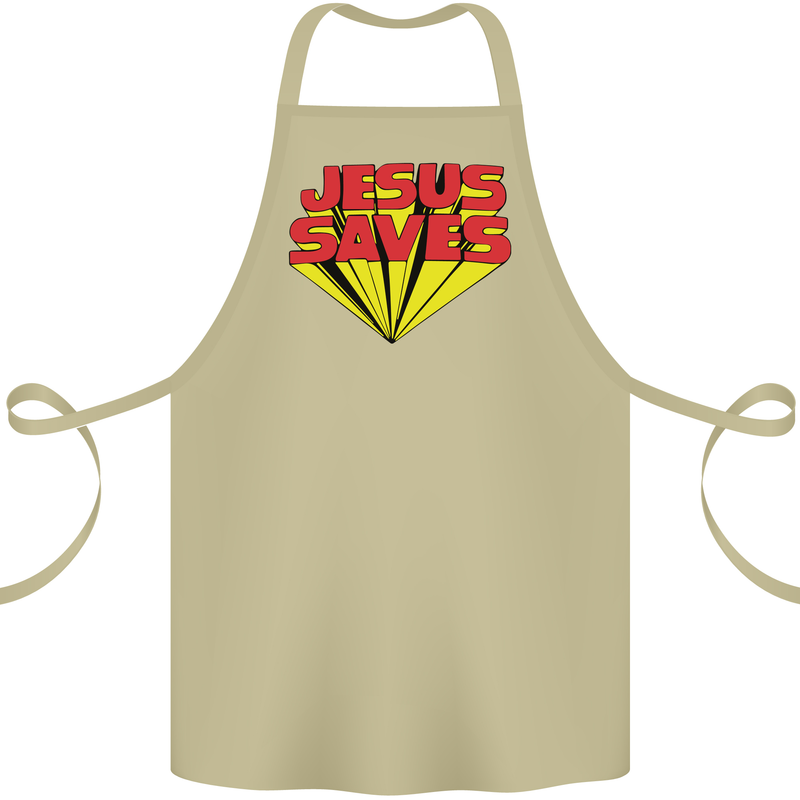 Jesus Saves Funny Christian Cotton Apron 100% Organic Khaki