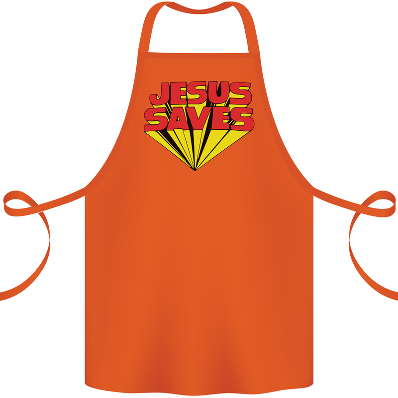 Jesus Saves Funny Christian Cotton Apron 100% Organic Orange