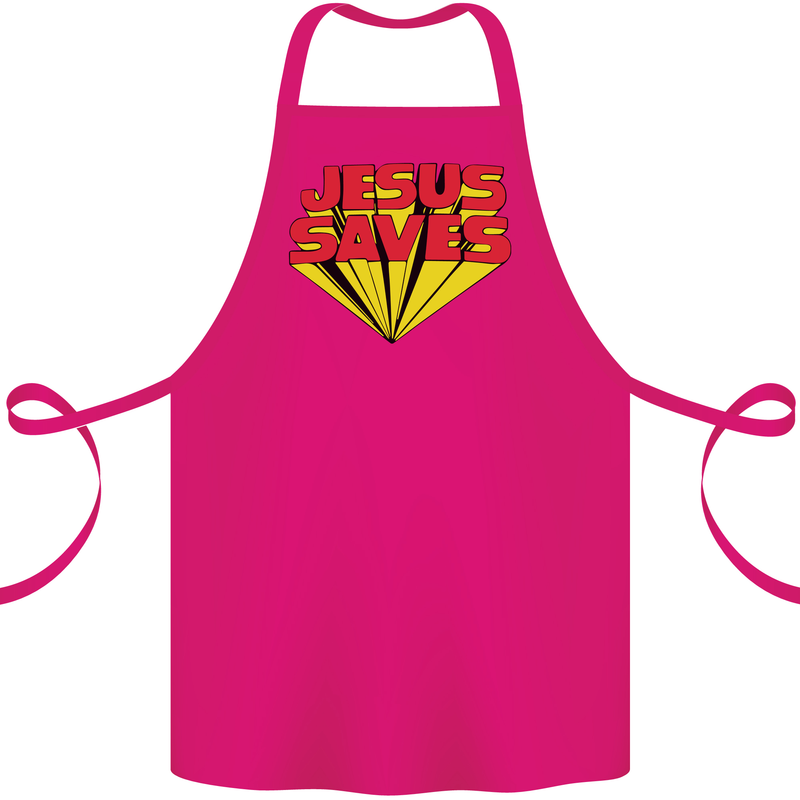 Jesus Saves Funny Christian Cotton Apron 100% Organic Pink