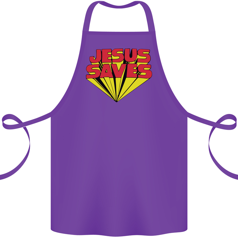 Jesus Saves Funny Christian Cotton Apron 100% Organic Purple