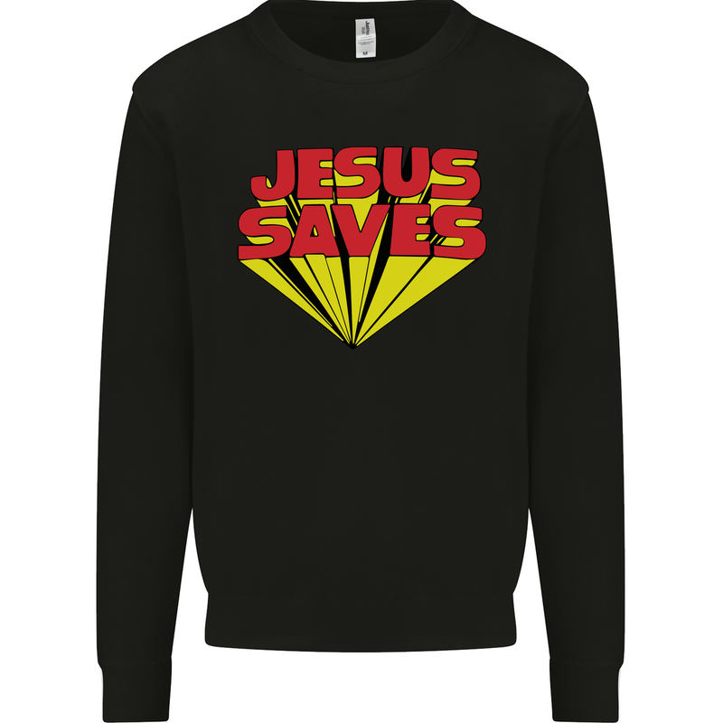 Jesus Saves Funny Christian Kids Sweatshirt Jumper Black