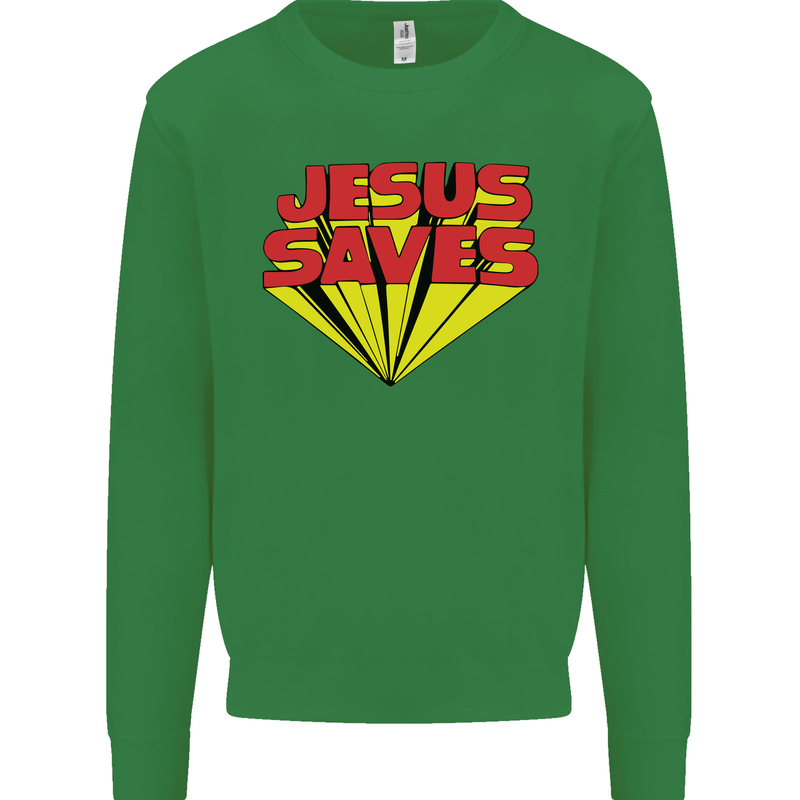 Jesus Saves Funny Christian Kids Sweatshirt Jumper Irish Green