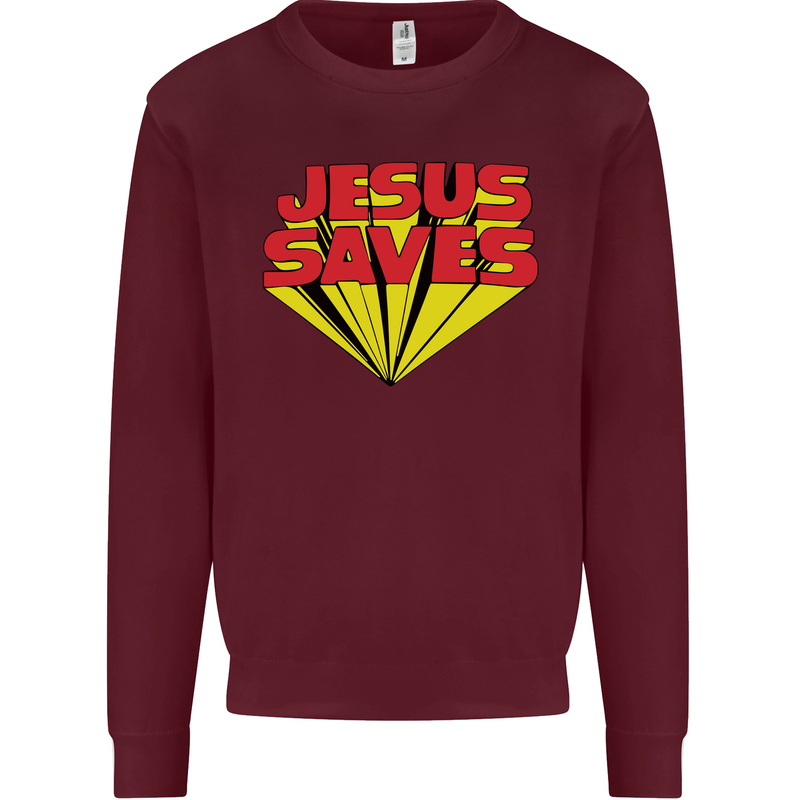 Jesus Saves Funny Christian Kids Sweatshirt Jumper Maroon