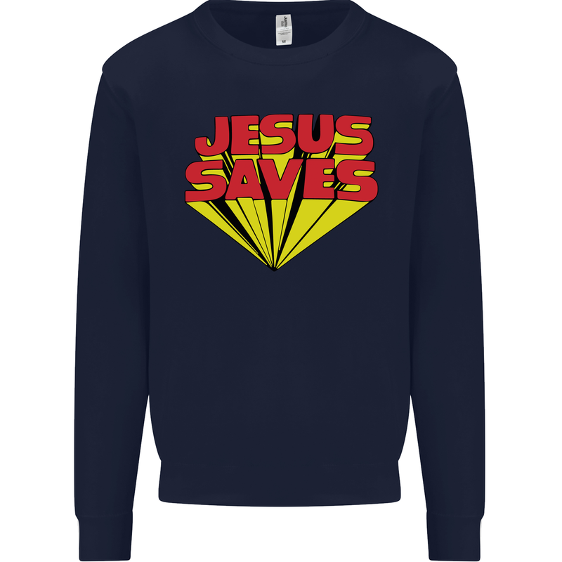 Jesus Saves Funny Christian Kids Sweatshirt Jumper Navy Blue