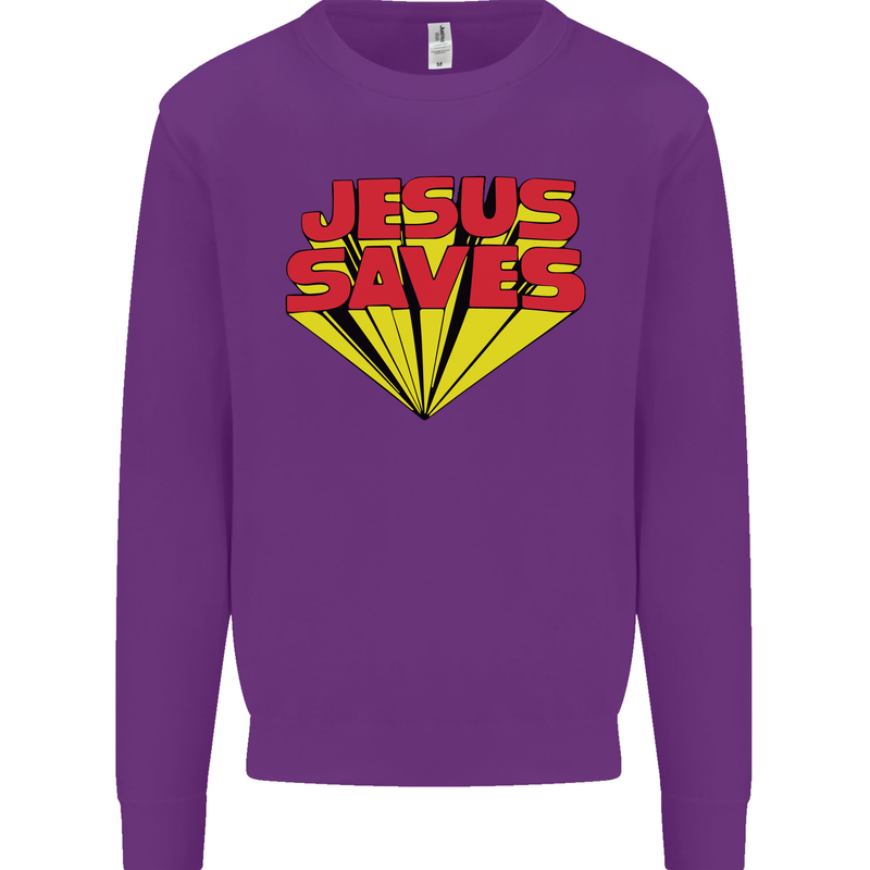 Jesus Saves Funny Christian Kids Sweatshirt Jumper Purple