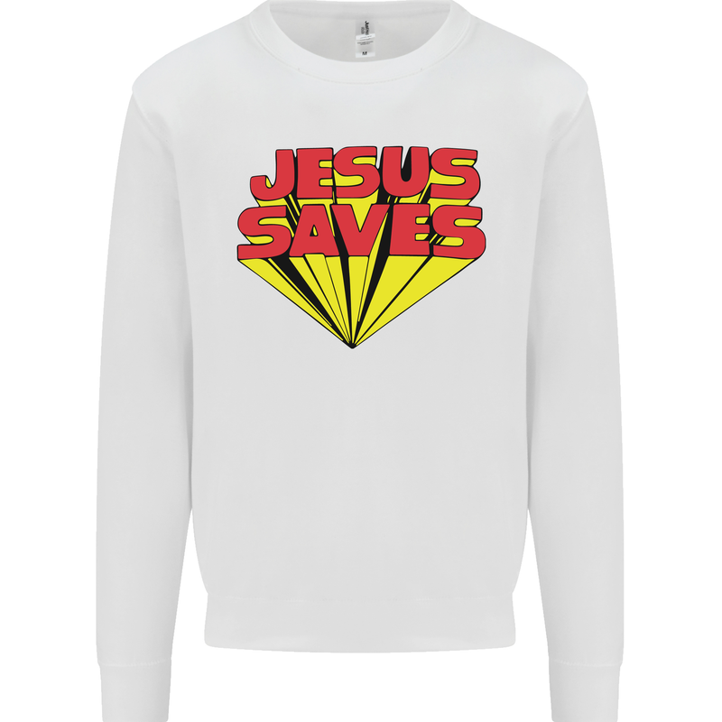 Jesus Saves Funny Christian Kids Sweatshirt Jumper White